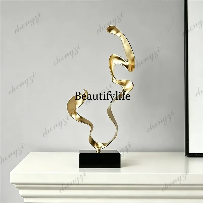 A52 Modern light luxury metal copper gold streamer abstract sculpture ornament entrance desktop decoration model house  decorati