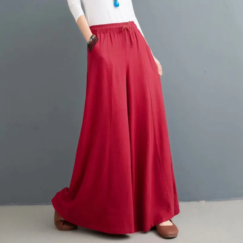 2026 New fashion Plus size pants Women cotton linen Trousers Bohemian Loose Leisure wide leg pants Summer skirt pants 6XL 7XL