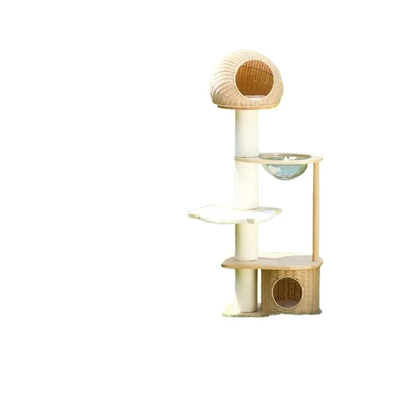 Cat climbing frame, solid wood rattan cat nest, climbing frame