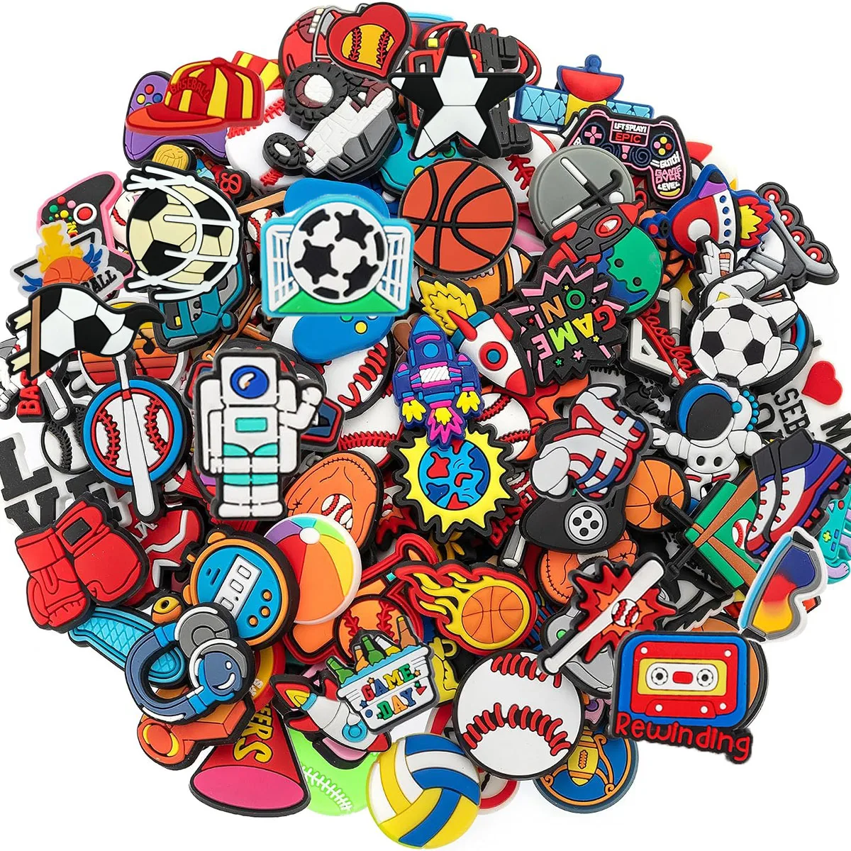 Random 10-30Pcs Sports Game eries Shoe Charms For Shoe Key Chain Sandals Beach Bags, DIY Shoe Decorations Accessories Shoes Pins
