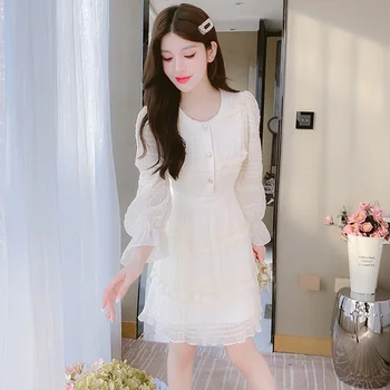 여성용 화이트 스팽글 트위드 캐주얼 롱 원피스, 우아한 프릴 스퀘어 칼라, 원피스 가을 겨울, 한국 바디콘 무도회 원피스, 2024 신상