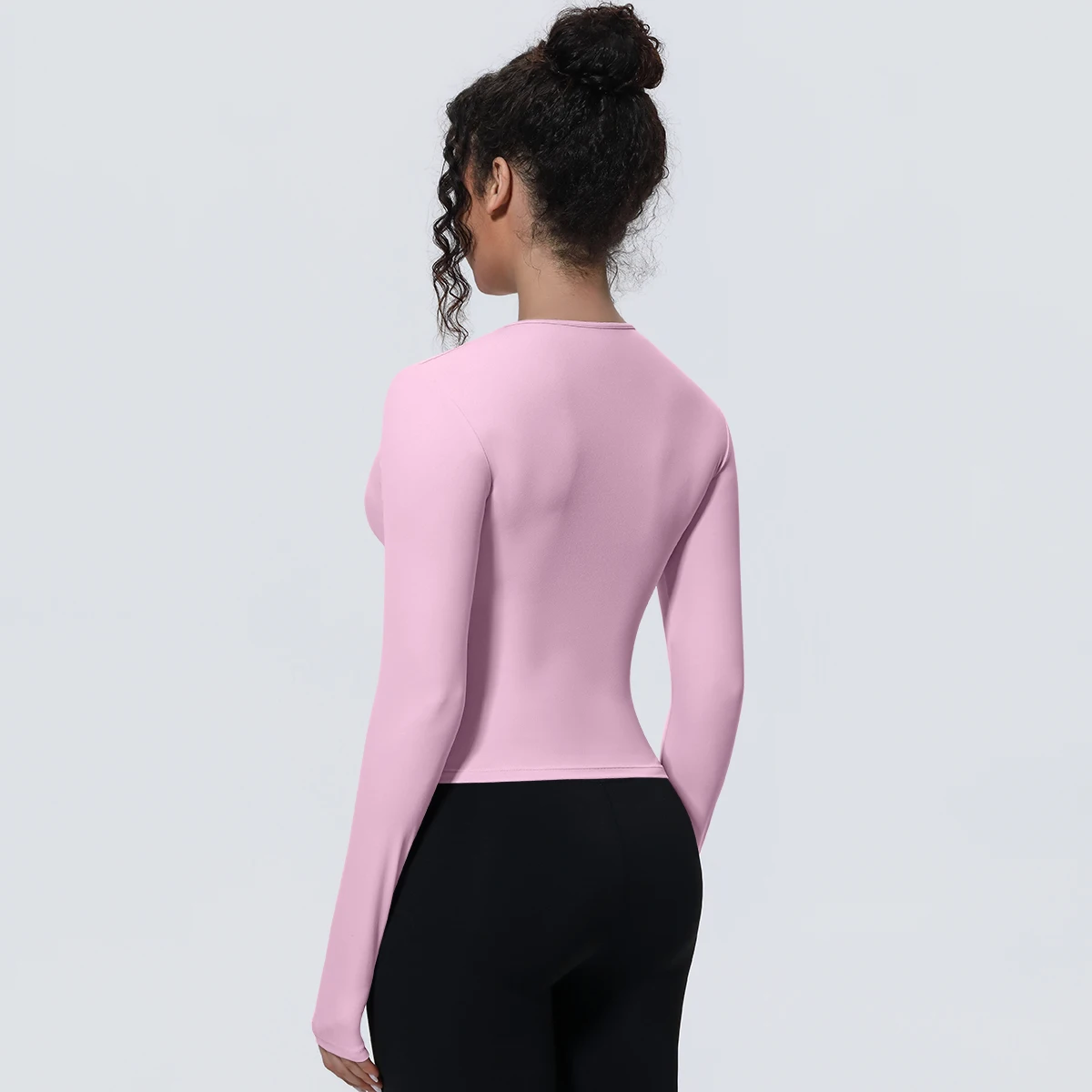 1 Stück Schlankes Casual Sommer Yoga Langarm-Oberteil für Damen, Fitness-Sport-Laufshirt mit Schnelltrocknung, Einfarbiges Trainingsshirt – Detail 40