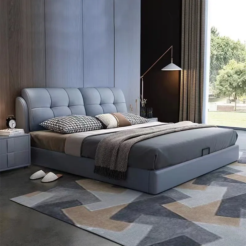 Lederbett 1,8/1 Meter, modernes, schlichtes Technologie-Stoffbett für das Hauptschlafzimmer, leichter Luxus, Doppelbett mit Stauraum, Massivholz, weich gepolstert.