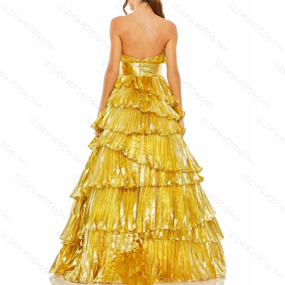 Luxe or multicouche bretelles a-ligne robe De Soirée élégante robe De bal Robes De Soirée Robes personnalisées