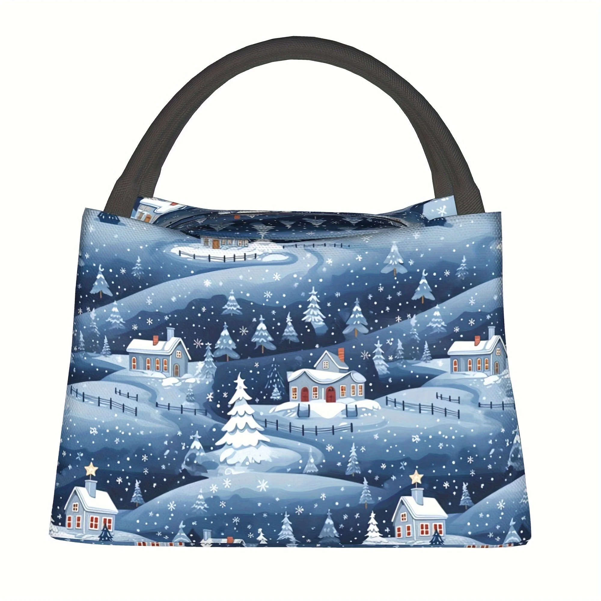 

Изолированная сумка-холодильник Christmas Joy Snowy Landscape — портативная многоразовая сумка для обеда для кемпинга, пикников, пляжных прогулок