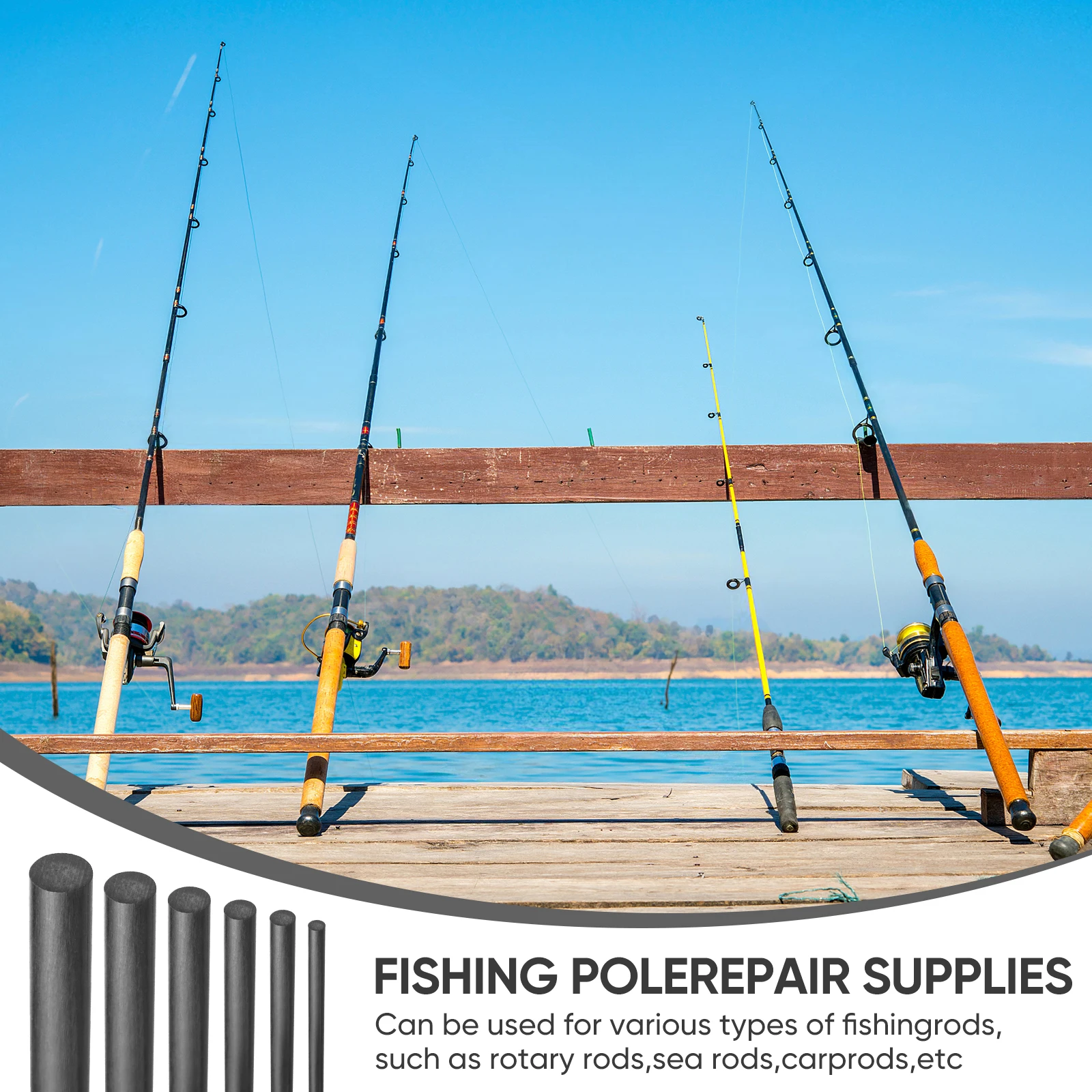 6 قطعة موصل الصيد رود إصلاح إدراج أداة السفر ألياف الكربون تصغير طقم تصليح كاملة ألياف الكربون أدوات البحر