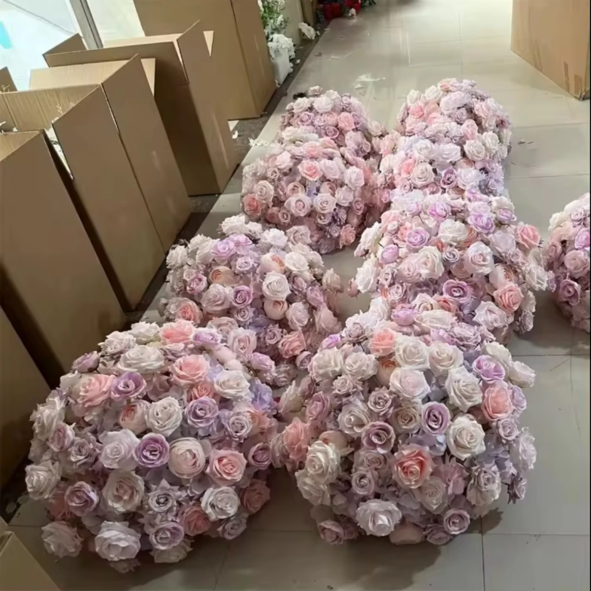 60cm diameter Wedding Flowers Row Pink Purple Decoration Table Runner Floral Row Arrangement Artificial Flower Ball