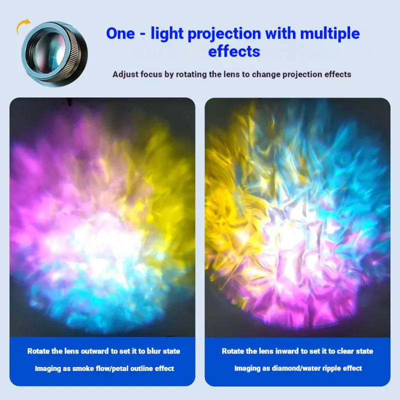 Dynamic RGB Water Ripple Projector Light Nebula Cloud Flame Effect 24 Colors LED Lamp for Indoor Outdoor Party Home Ambiance Dec