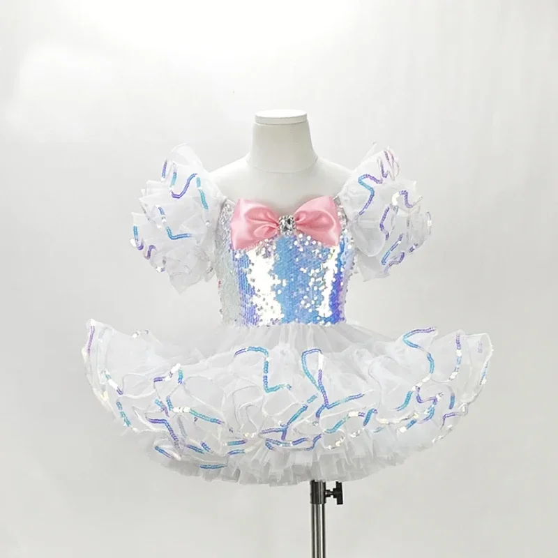 

Kids Ballroom Clothing Sequined Modern Dance Tutu Dress Girls Jazz Dance Costume Stage Wear Toddler Wedding Princess Dress