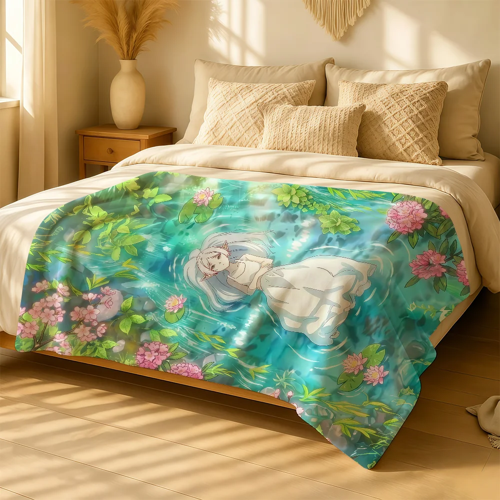 Anime F-Frieren Blanket For Soft Warm Knee For Bedroom Living Room Bed Sofa Camping Picnic Office Gift