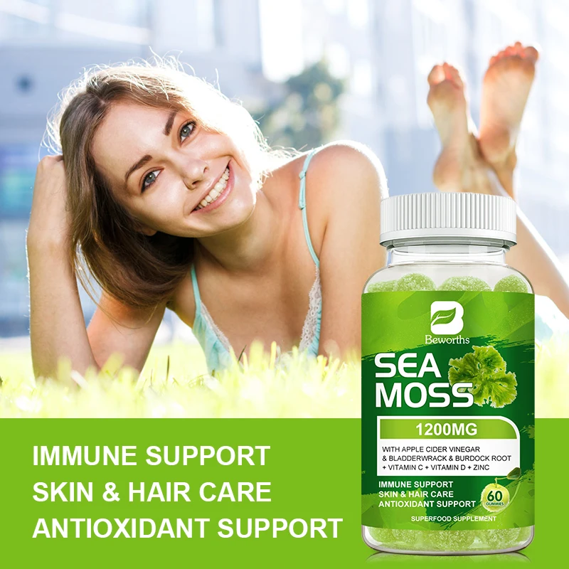 BEWORTHS Sea Moss Gummies Support Thyroid and Adrenal Health and Enhance Immunity Antioxidant Healthy Skin and Joints