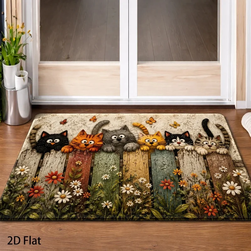 Cute Cats and Spring Flowers Door Mat for Entryway, Hallway, or Porch - Weatherproof Welcome Mat