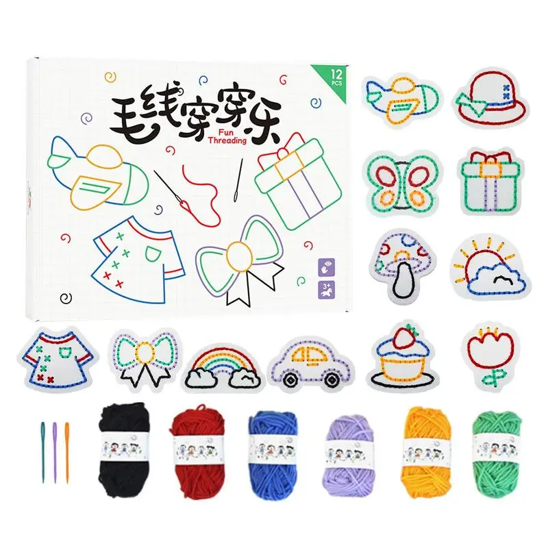 

Kids Sewing Kit Children Lacing Fun Toy Non-Woven Patterns Learning Activity Educational Embroidery Games Fine Motor Skill Game