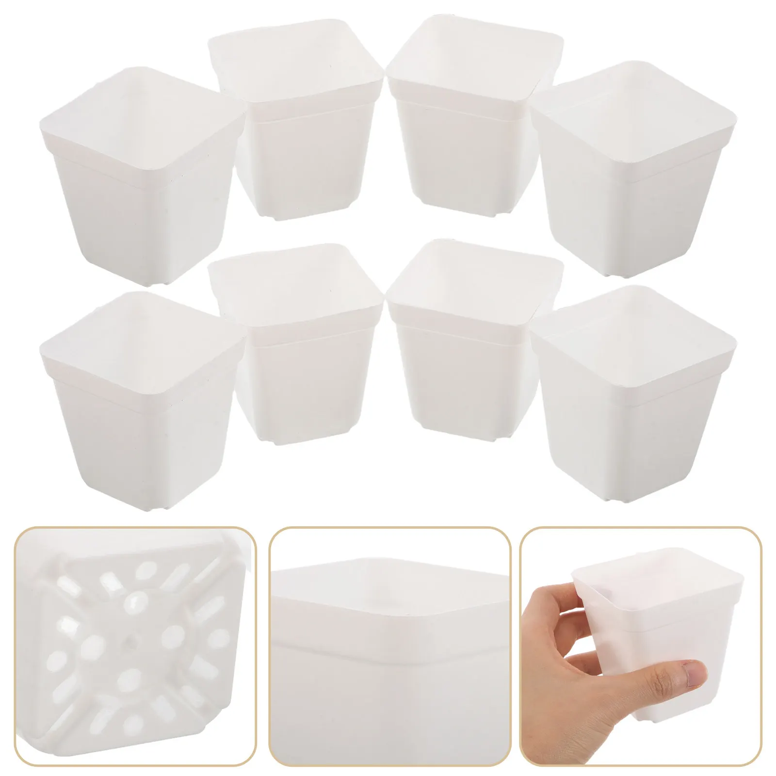 

100pcs Square Nursery Pots 3 Inch Plastic Reusable Mini Planting Containers For Indoor Outdoor White Succulent Pots With