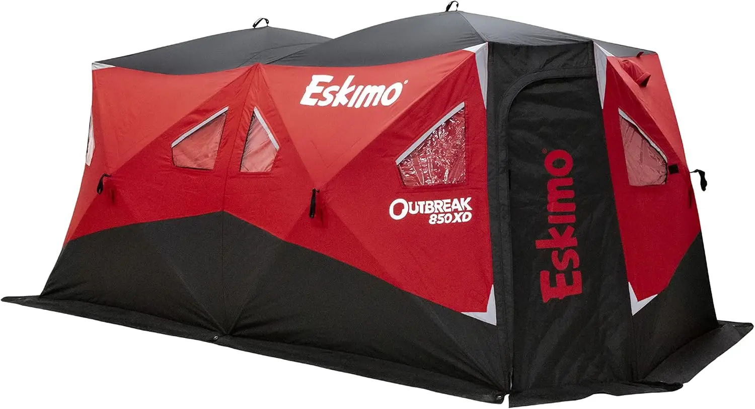 

Outbreak 850XD Pop-up Portable Insulated Ice Fishing Shelter, 114 sq ft. Fishable Area, 7-9 Person, Red/Black, 94" x 180"