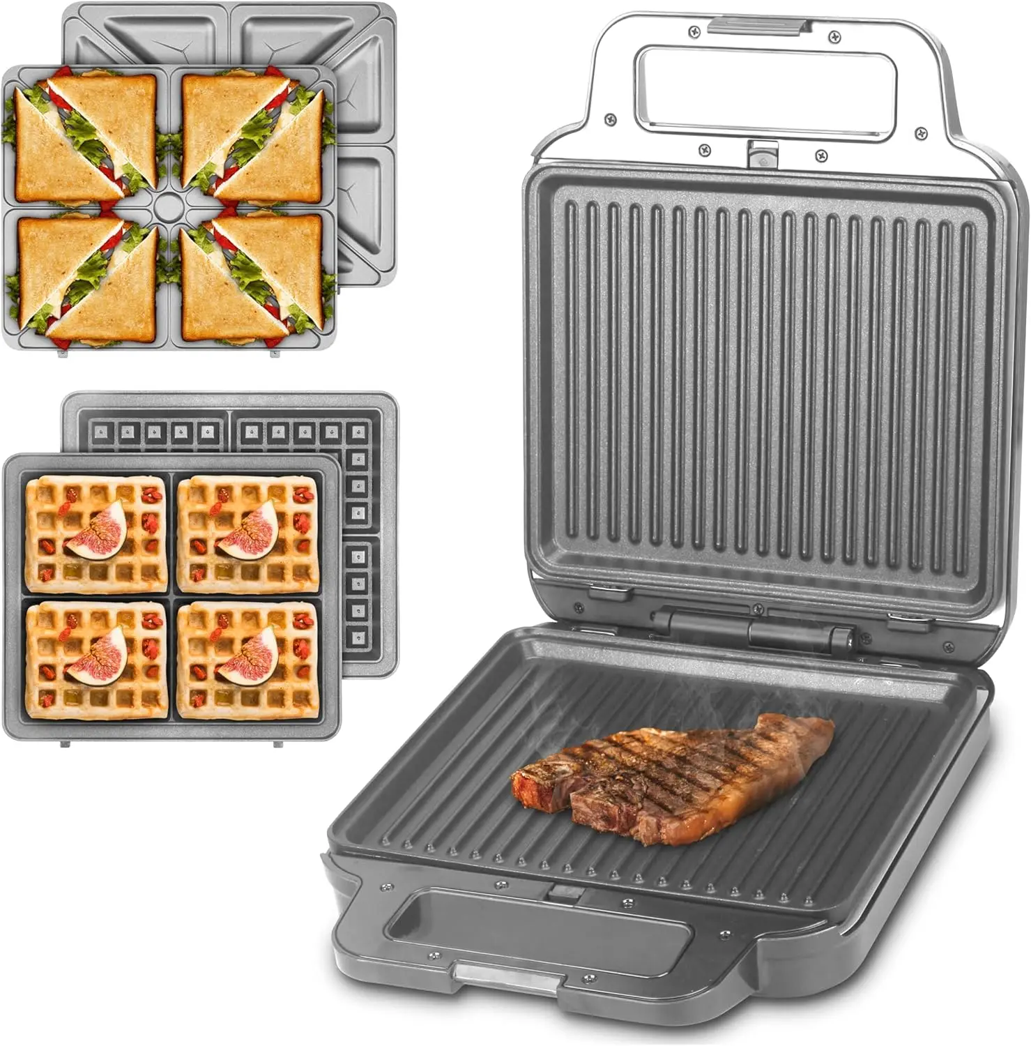 Panini Grill Press Máquina para hacer sándwiches para desayuno 3 en 1, plancha eléctrica, prensa para panini, máquina para hacer queso a la parrilla, Sandwichera Electrica,