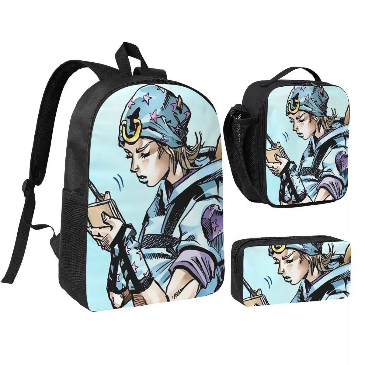 Johnny Joestar JoJo's Bizarre Adventure Backpack BookBag School Bag Computer Shoulder Bags 3ps Insulated Lunch Bag Pencil Case