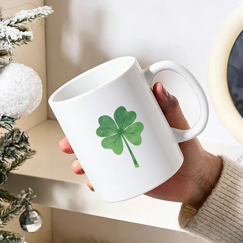 Minimalist Lucky Four-Leaf Clover Ceramic Mug, Coffee Cup, Milk Cup, Office Tea Cup, Drinking Cup,Does Not Fade,Gift for Friends