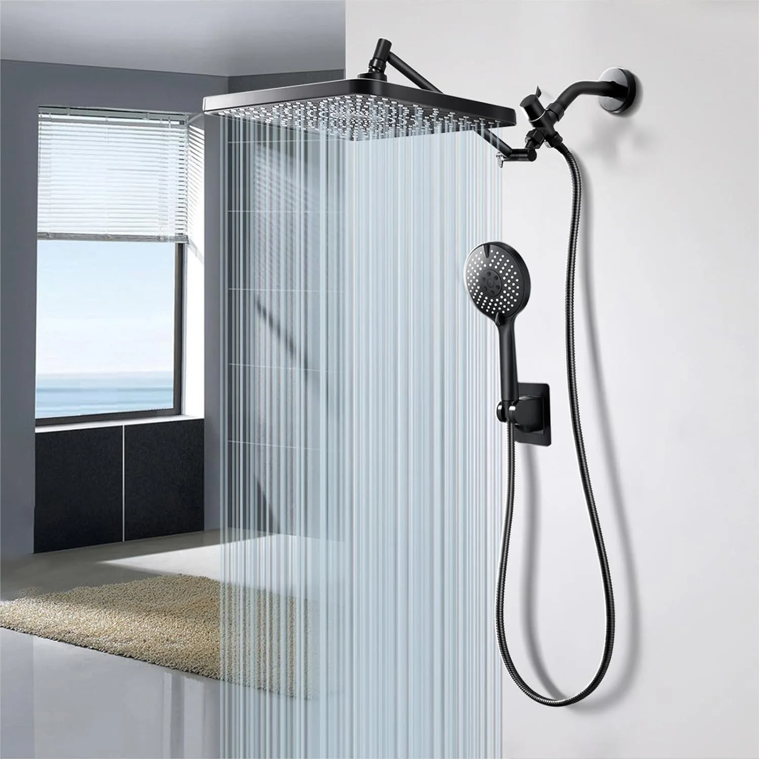 

12.2" Rain Shower Head with Handheld Combo, High Pressure Rainfall, Height Adjustable Dual Showerhead, Luxury Waterfall Shower