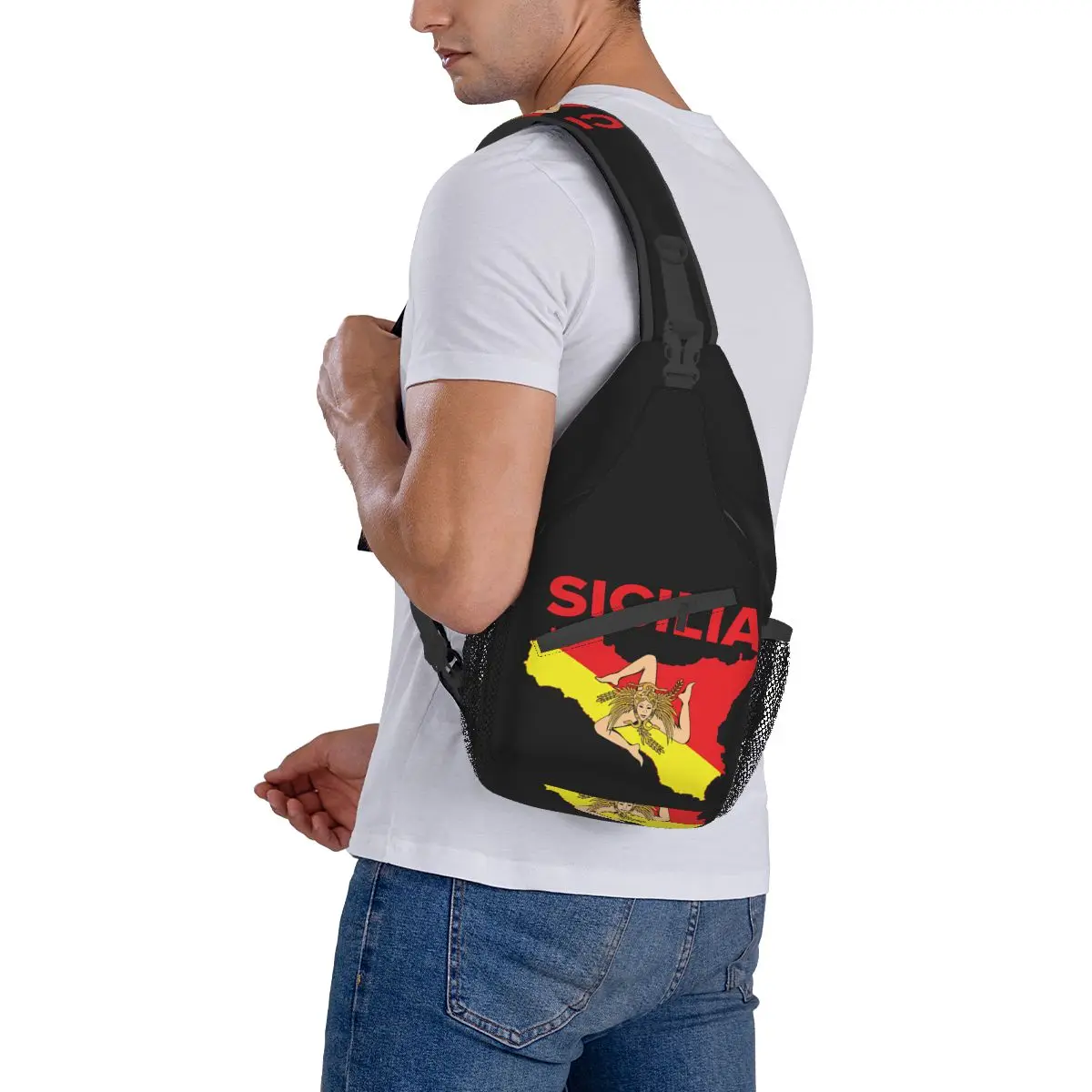 Siciliaanse Pride Sicilia Vlag Sling Bag Borst Crossbody Schouderslinger Rugzak Outdoor Dagrugzakken Italië Van De Sicilië Vlag Tas