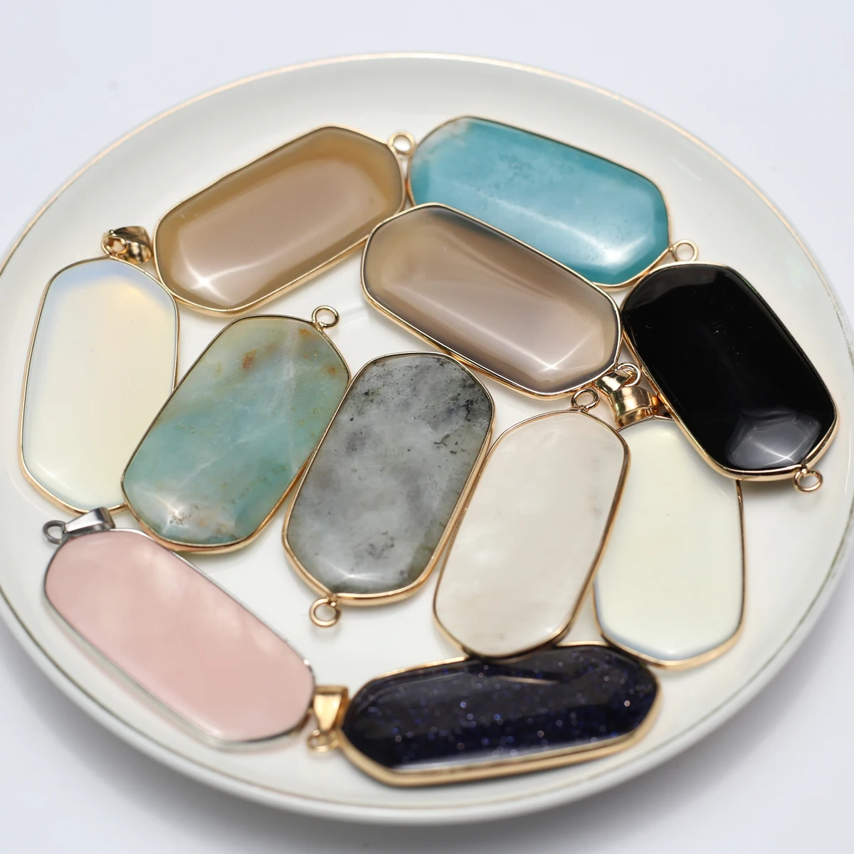 

10PCS Hexagonal Natural Crystal Flash Labradorite Agate Blue Sand Stone Pendant 41x22mm Jewelry Making DIY Necklace Earrings