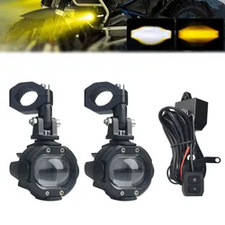 Motorcycle LED Headlight Projector Lens Dual Color Flashing With Switch Driving Lamp Fog Lights Auxiliary Motorcycle Spotlight