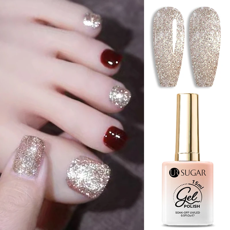 Ur açúcar 15ml ouro glitter gel unha polonês lantejoulas brilhantes embeber fora gel uv verniz semi-permanente diy manicure verão gel polonês