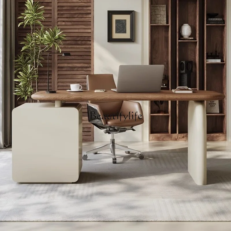 1 مكتب من الخشب الصلب مع خزانة ذات أدراج قابلة للتمديد، وخزانة تخزين مدمجة على طراز منتصف القرن #5