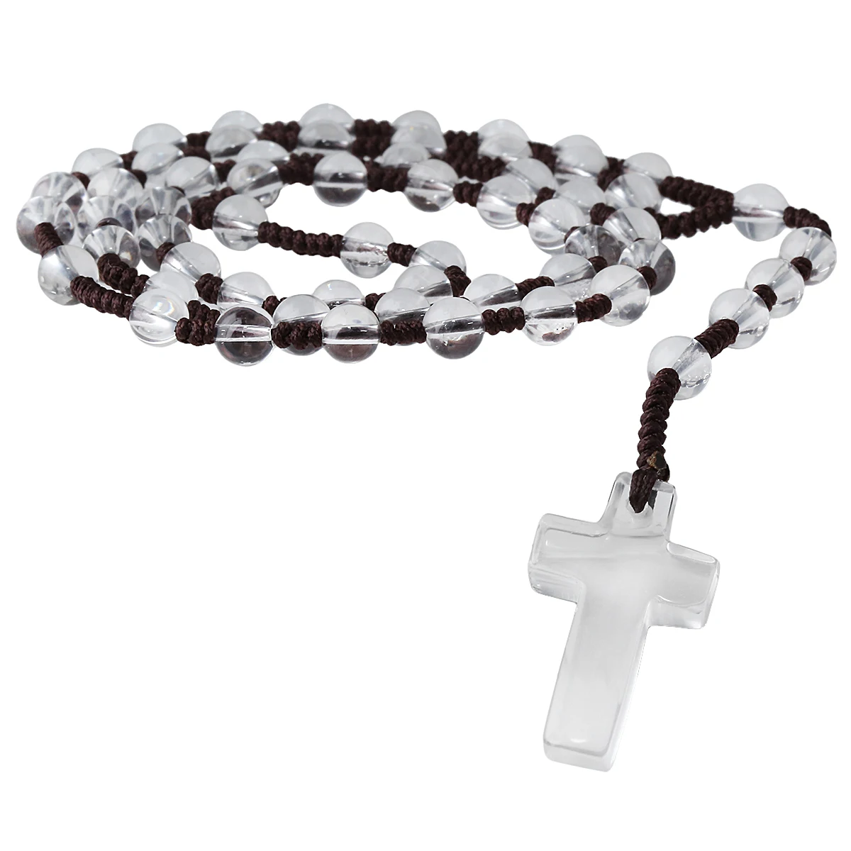 TUMBEELLUWA Natural Stone Cross Pendant Beaded Necklace for Men Women, Catholic Rosary Hand Knotted Necklace