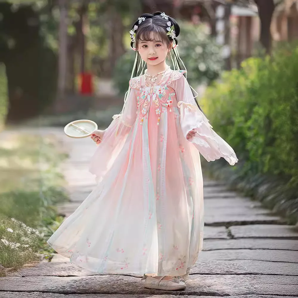 Kinderen Hanfu Jurk Tang Dynastie Hoge Taille Ruqun Oude Kostuum Meisje Mooie Stijl Borduurwerk Hanfu Halloween Nieuwjaarskostuum