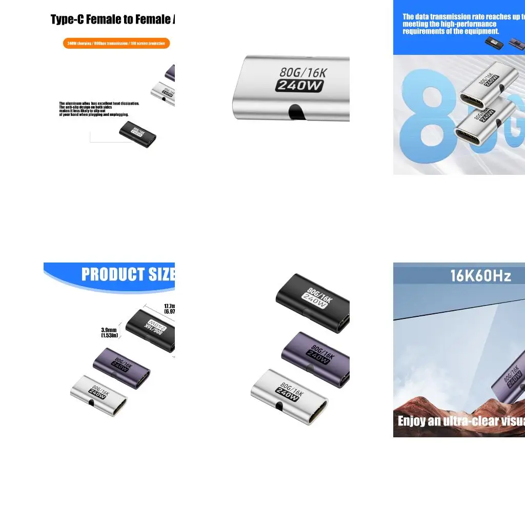 USB4.0 Type C Female To USB C Female Fast Charge Converter 240W 80Gbps 8K@60Hz Video Data Transfer Adapter For Laptop