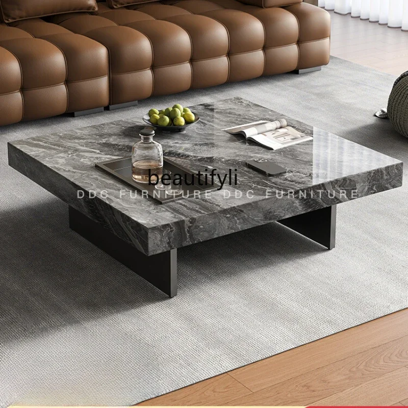 Italian rock slab coffee table marble living room household square high-end tea table