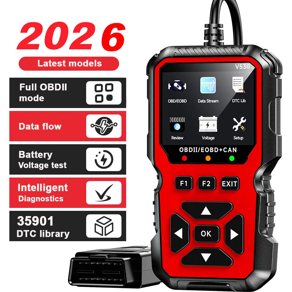 2026 FOXSUR V530 Car OBD2 Fault Scanner Engine Battery Test Fault Code Clear Real-Time Data Professional OBD Inspection Tool
