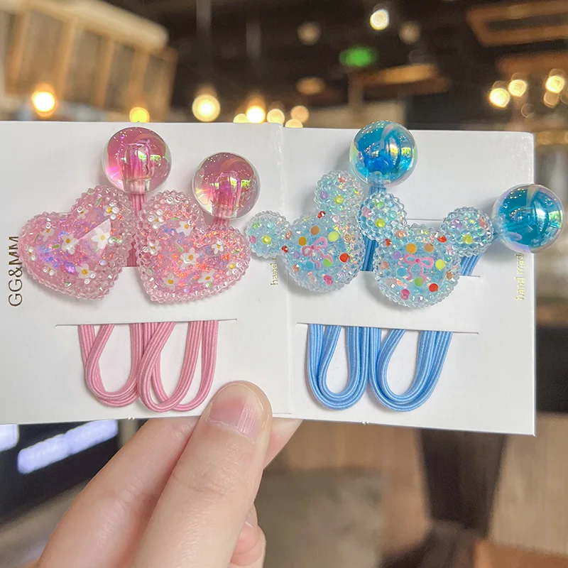 Korean Kids Hair Ties Candy Cartoon Design Colorful Beaded Strong Grip Ponytail Holders Soft Non Damage for School