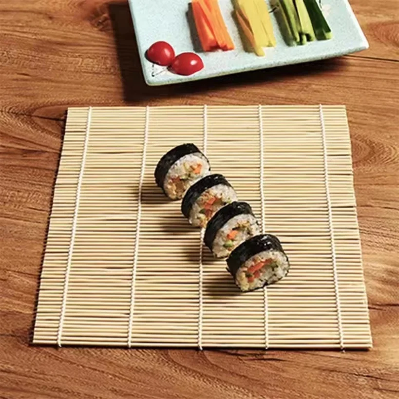 Exquisite Bamboo Sushi Mat with White Finish Seaweed Rice Roll Curling Non Stick Japanese Style Kitchen DIY Sushi Making Tool