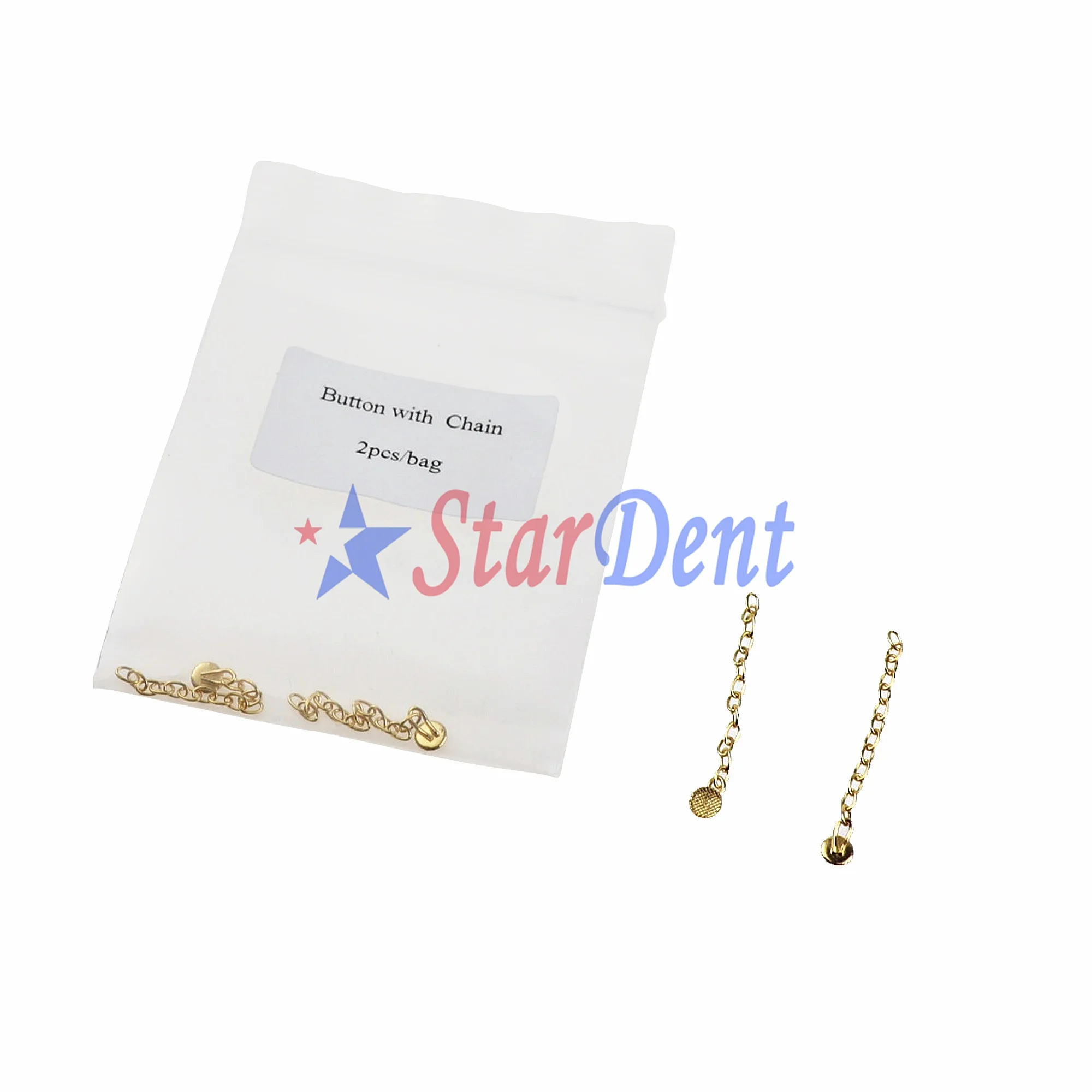 Gold Stainless Steel Orthodontic Tongue Chain with Bondable Lingual Buttons 2 pcs/bag