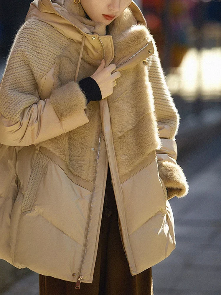 Chaqueta holgada Parker con capucha para mujer, abrigo cálido tejido de retales, chaqueta acolchada de algodón para mujer, prendas de vestir