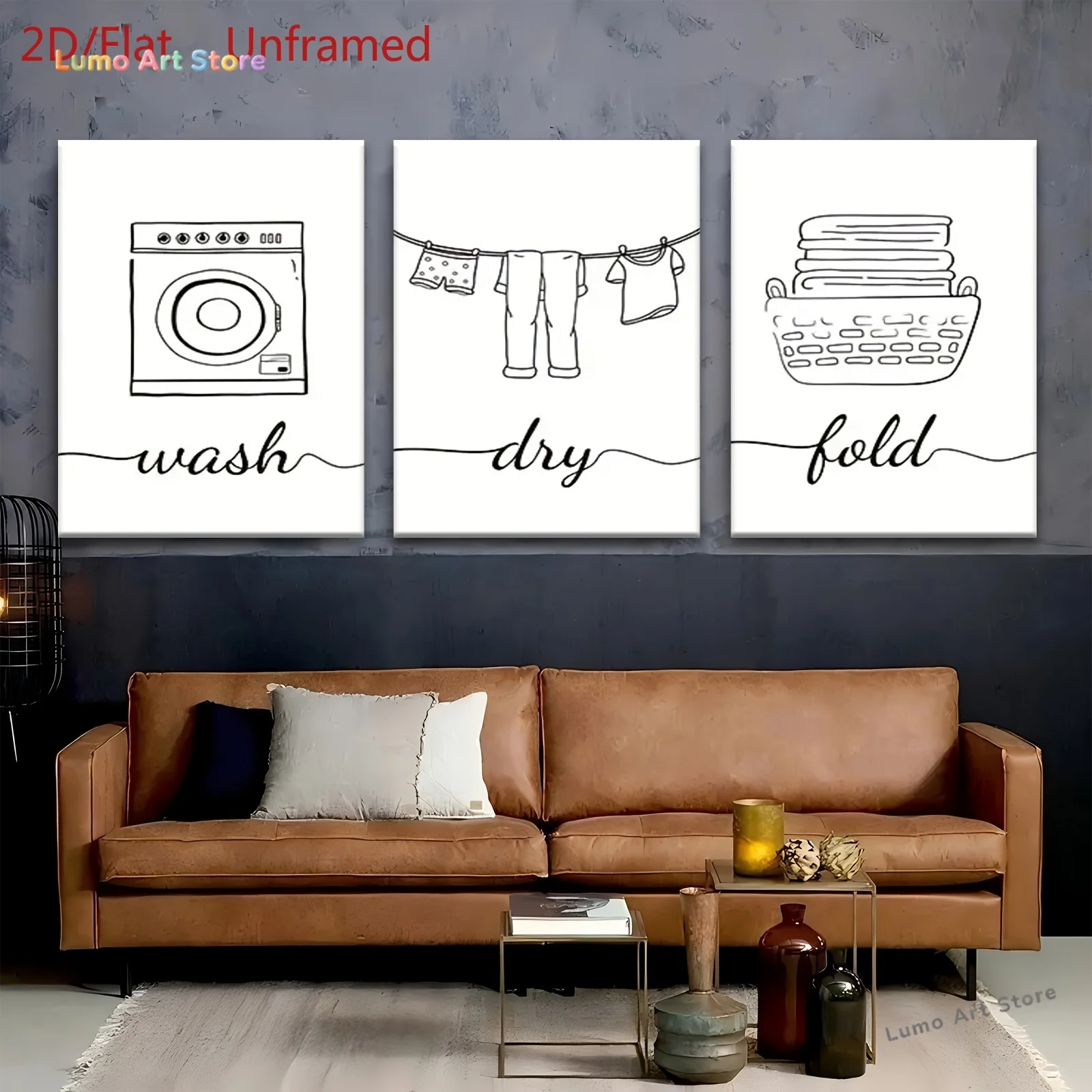 2D Flat, 3-Panel Vertical Modern Minimalist Black & White Repeating Text Wall Art - Suitable for Living Room, Bedroom, Office