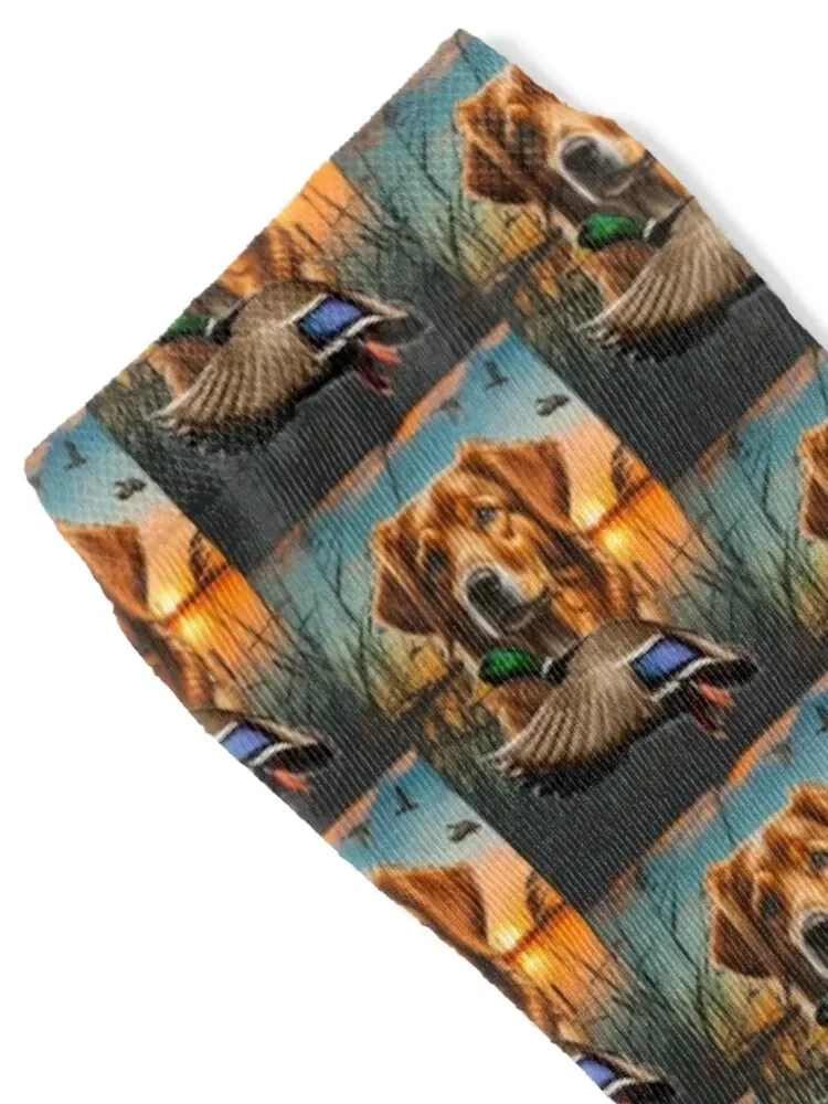 Nova Scotia Duck Tolling Retriever (Toller) and Flying Mallard Duck Hunt Design Socks custom summer Woman Socks Men's