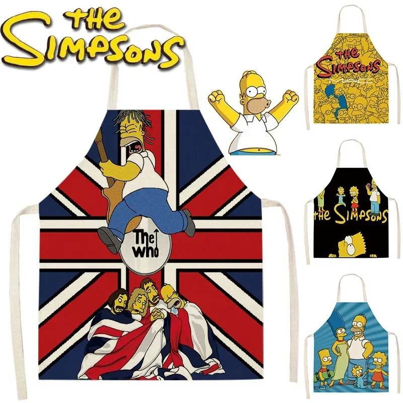 The Simpsons Linen Apron Fashion Creative Parent-child Anti-fouling and Oil-proof Apron Cute Cartoon Adult Children Cooking Bibs