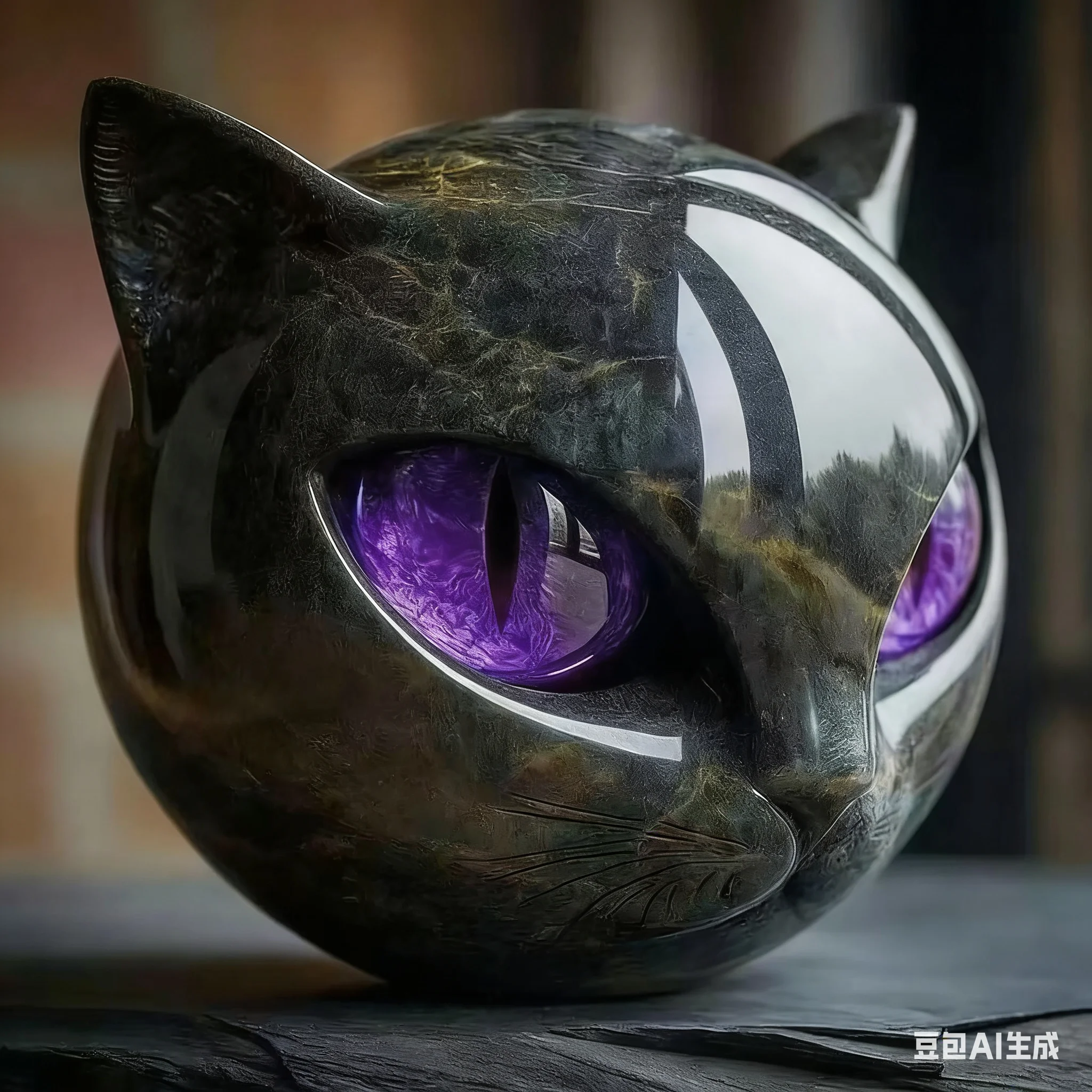 **Black Cat Stone Figurine Resin Cat Head Healing Stone Marble Texture Cat Stone Keepsake Gift Office Desk Cats Decor Decorative