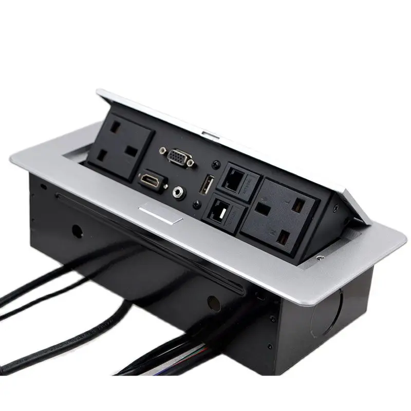 UK Power Supply Desk Socket Plug 3.5 Audio USB  VGA RJ45 Network Jack Free Connection Office Conference Table Multimedia Box