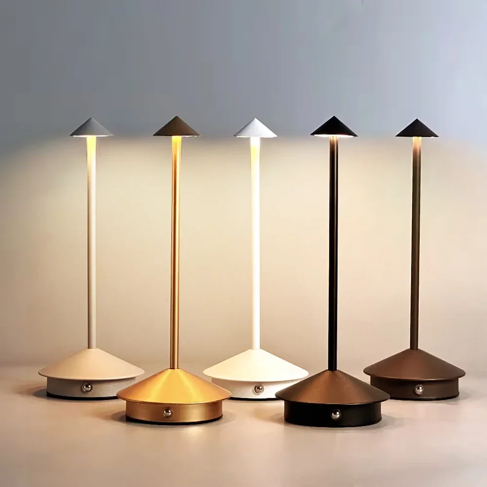 

Simple LED Table Lamp Metal Touch Sensor Cordless Desk Lamp Charging 3 Color Bedside Creative Light Bar Room Decor Night Light