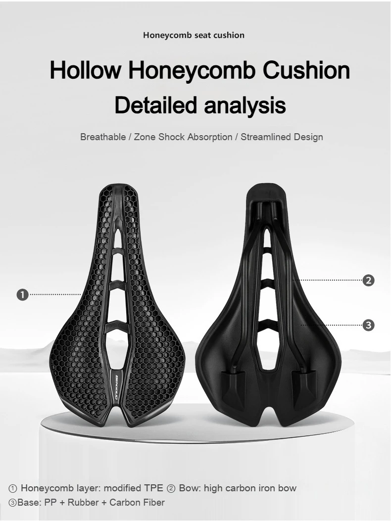 BENGGUO 3D Bionischer Wabensitz für MTB Rennrad Sitzkissen Kohlefaser Hohl Komfortabel Atmungsaktiv Fahrradsitz Zubehör – Detail 6