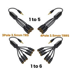 3.5mm TRRS Jack 1/8 Male To Female 1 to 5/6 Ports AUX Stereo Cable Earphone Mic Audio Extension Cord for Phone Headset Splitter