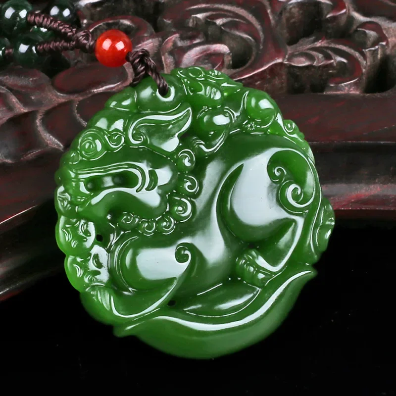 

Natural Green Hand-carved Kylin Jade Pendant Fashion Boutique Jewelry Men and Women's Beast Necklace Gift Accessories