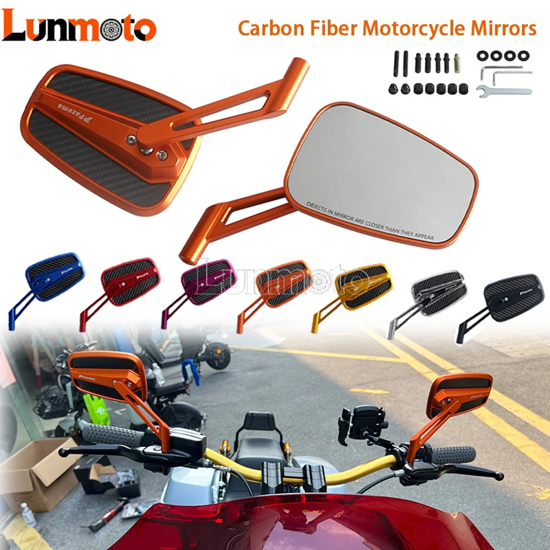 Carbon Fiber Rearview Mirrors CNC Allloy Multi‑Thread Adapters Replace For Harley Pan America BMW Yamaha Honda Kawasaki Suzuki