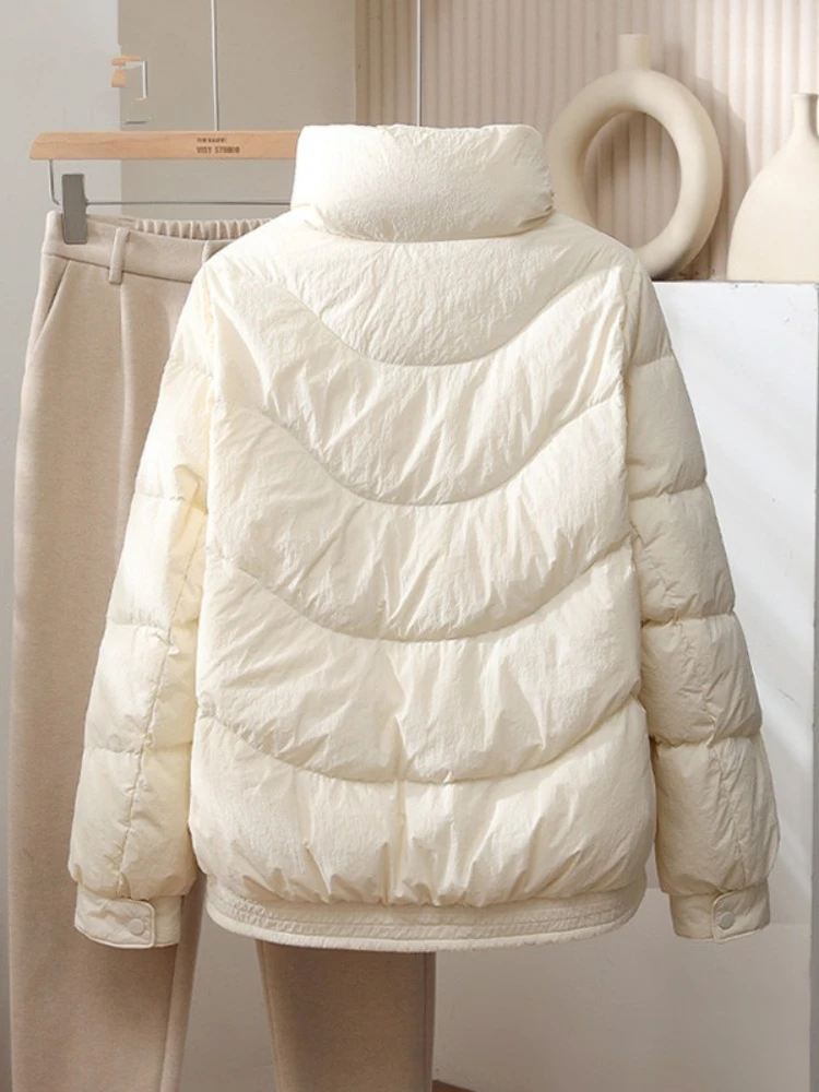 Nieuw in verdikte korte donskatoenen jas voor dames Winterseizoen College-stijl Trendy verdikte opstaande kraag dameskleding