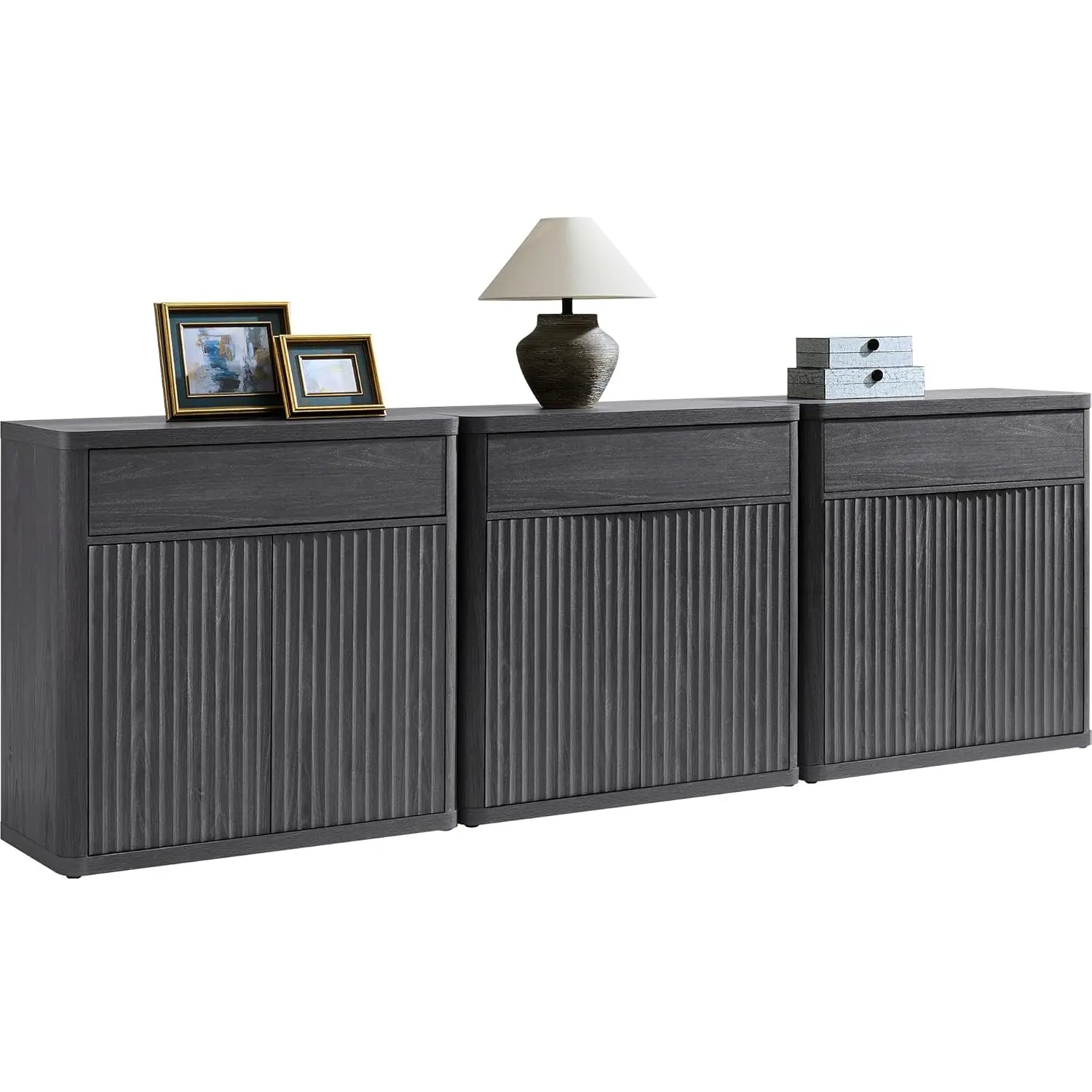 

Buffet Cabinet with Storage - Accent Fluted Storage Cabinet with 6 Doors & 3 Drawers Sideboard Credenza Buffet, Customized