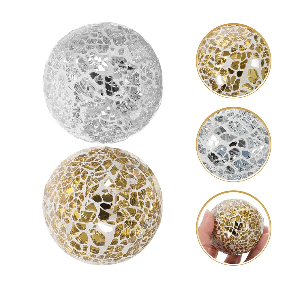 

2 Pcs Mosaic Ball Home Decor Decorative Accessories Glass Balls Small Spheres Dining Room Table